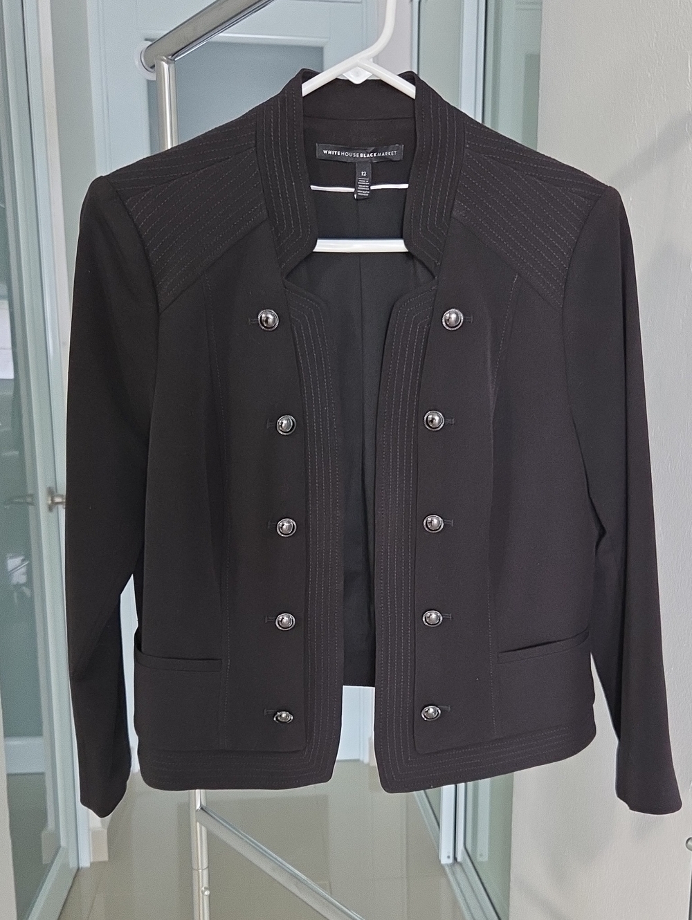 White House Black Market Black Double-Breasted Military Blazer Jacket